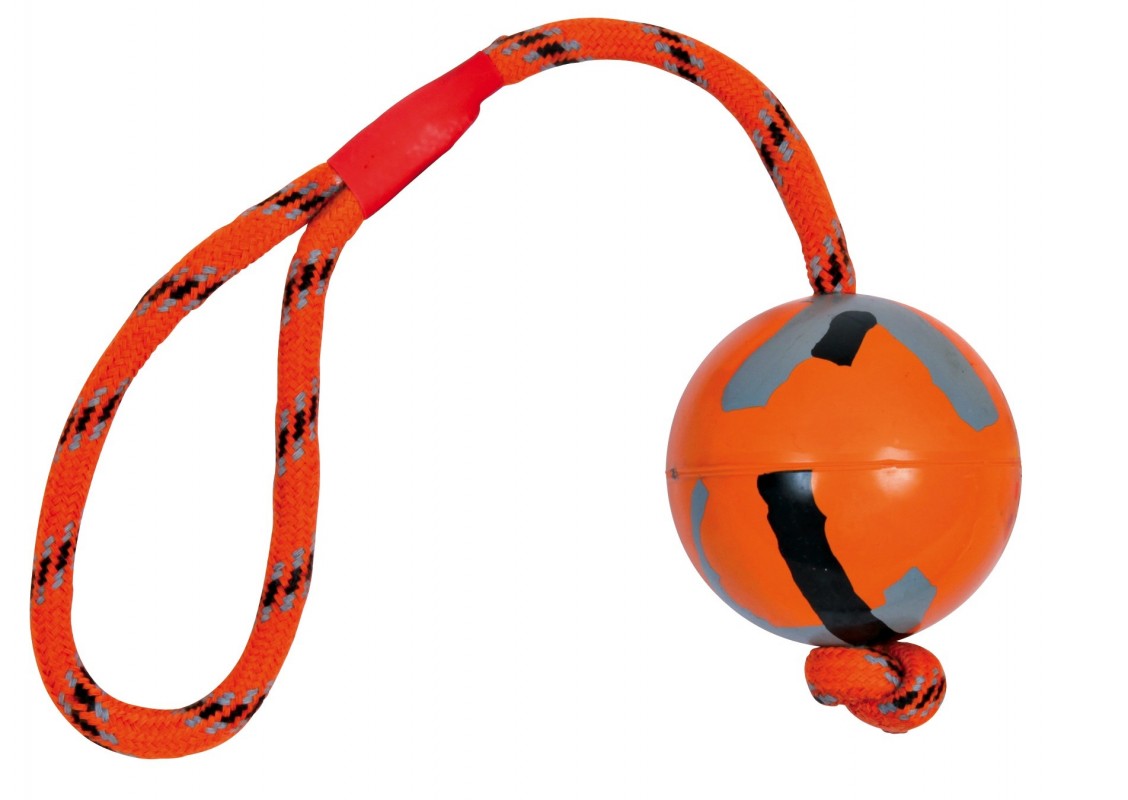 Dog toy rubber bal (6 cm) met koord